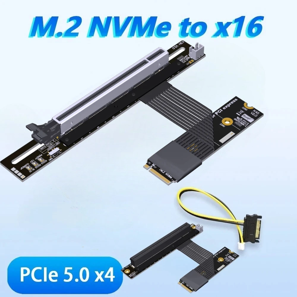 

Ultra SSD Gen5 M.2 NGFF NVMe to PCIE x16 5.0 Graphics GPU Extension Cable M.2 M-Key SSD Jumper for STX GPU Mainboard M2 Extender