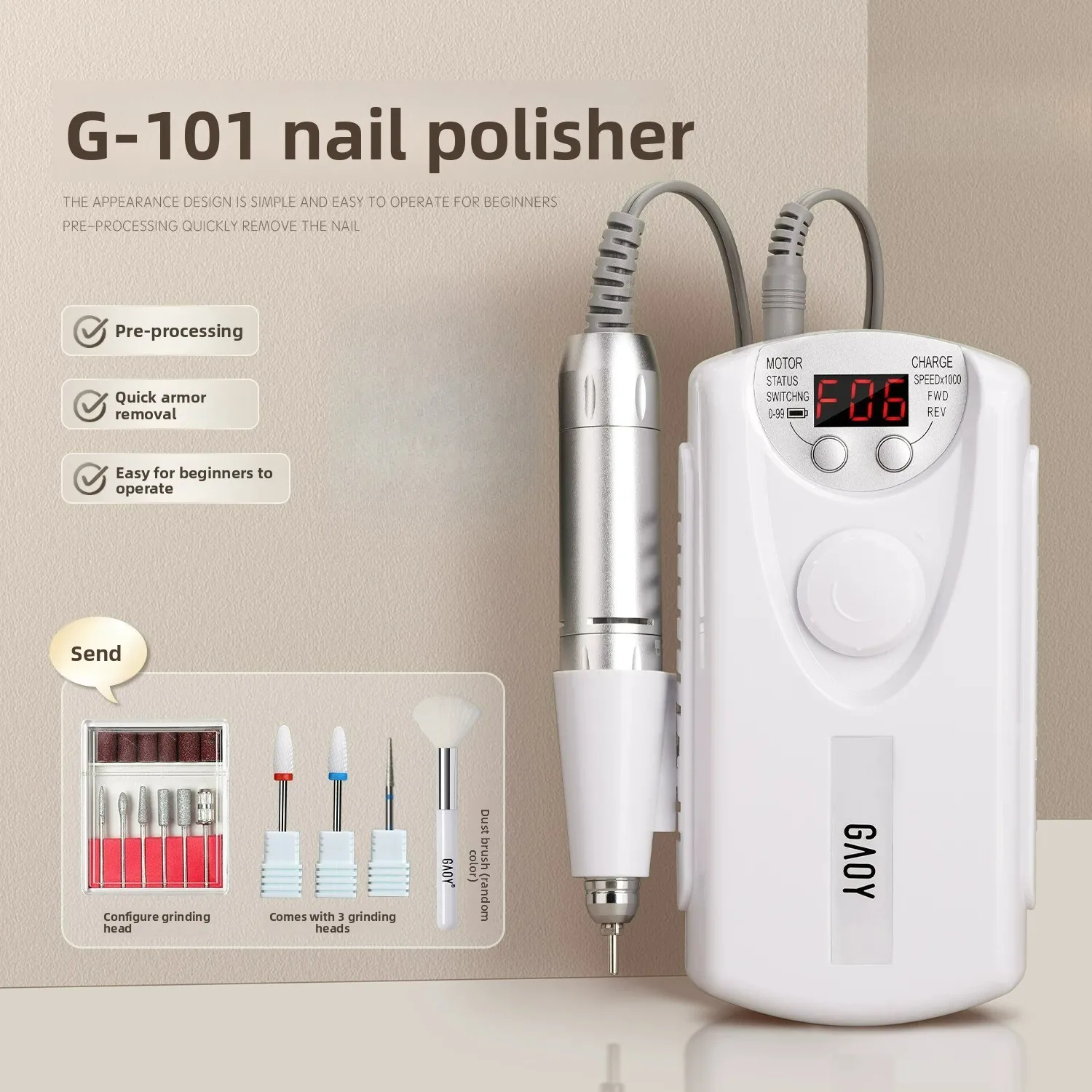 Portable Electric Nail Drill Machine Home Use Manicure Pedicure Tool for Acrylic Gel Nails Cuticle Removal