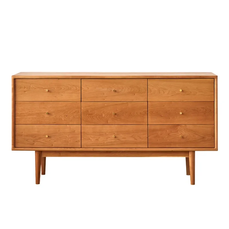 

Nordic Japanese-style cherry wood bedroom drawer storage chest black walnut simple storage cabinet