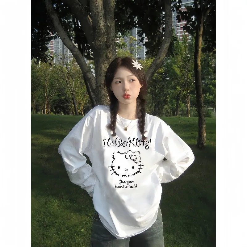 

New Cute Cartoon KT Cat 3D Printed Long Sleeve T-shirt for Autumn Versatile Breathable Quick Drying Top Trendy