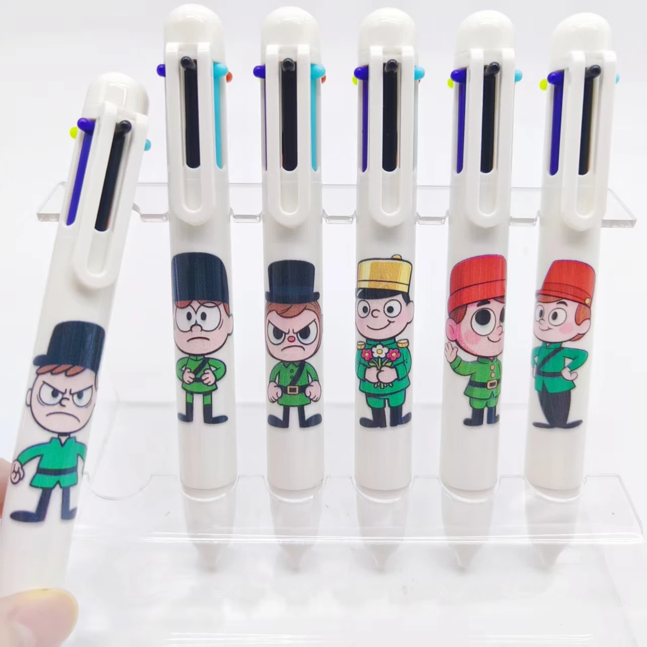 

8PCS/11PCS soldier pattern multicolor pen white series 6-in-1 ballpoint pen stationery office gift pen