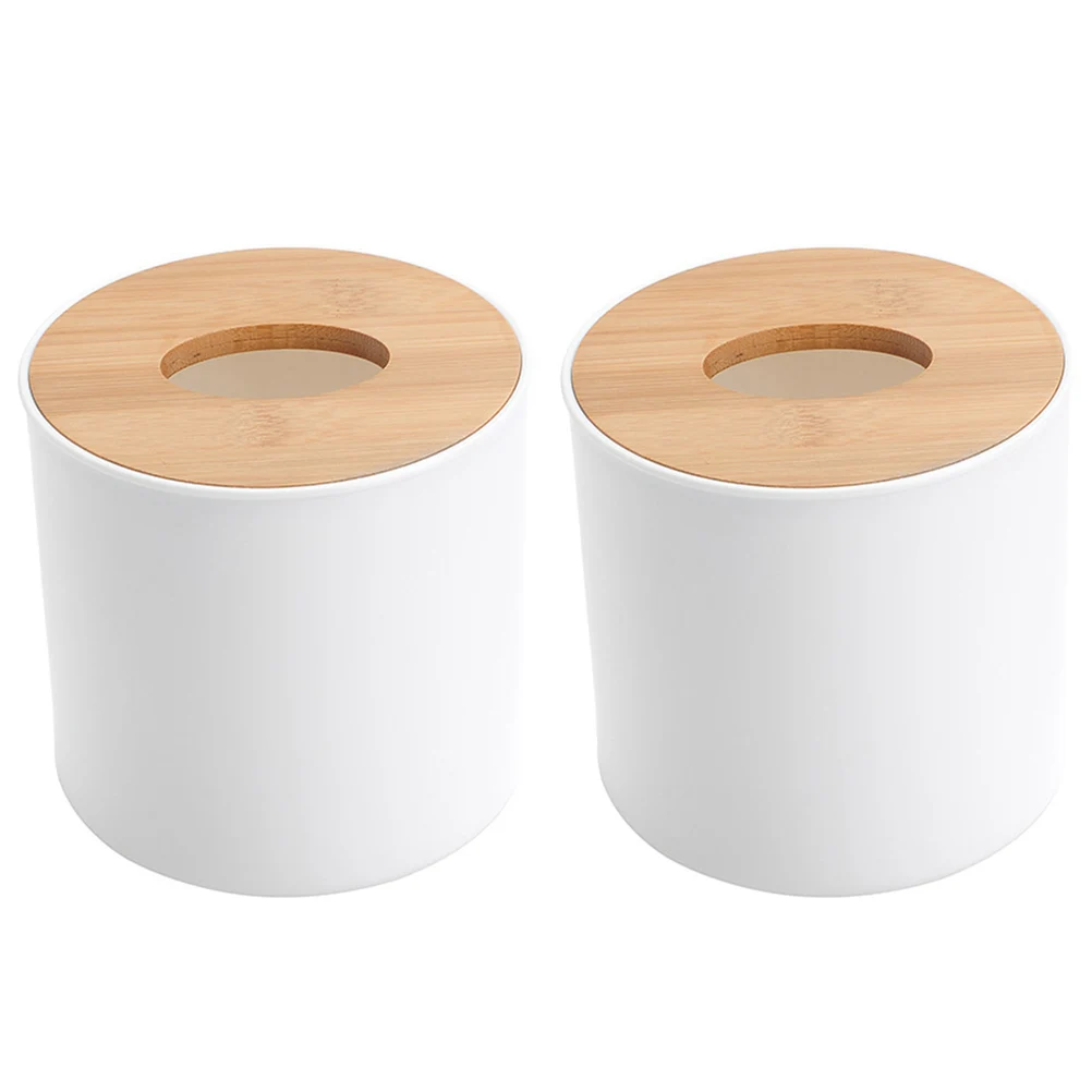 

2pcs Round Tissue Box Wooden Lid Lightweight Pp Material Easy Clean Odorless Nordic Style Tidy Bathroom Home Accessories Napkin