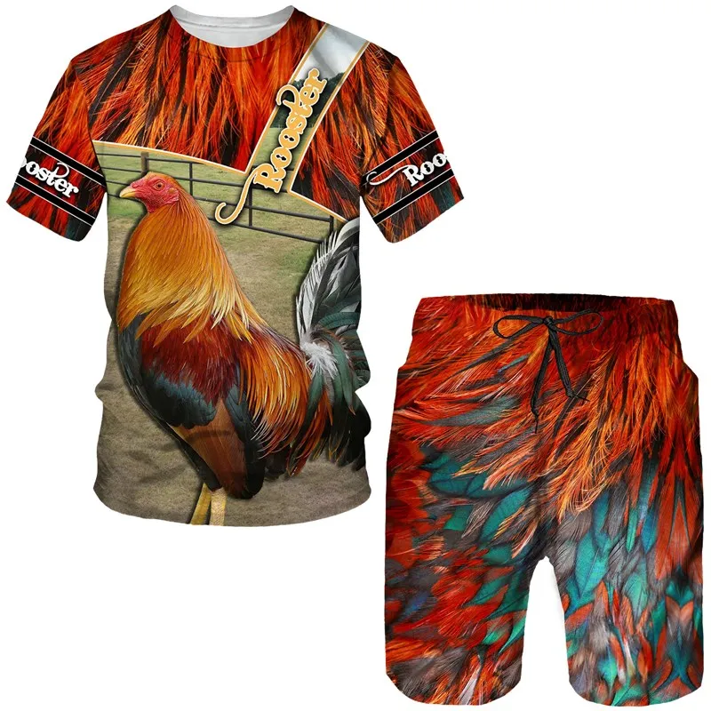 Summer King Rooster Hunting Camo T-shirt shorts Suits for Men Summer Casual O-Neck Tees Male 3D Print Tracksuit Two Piece Sets