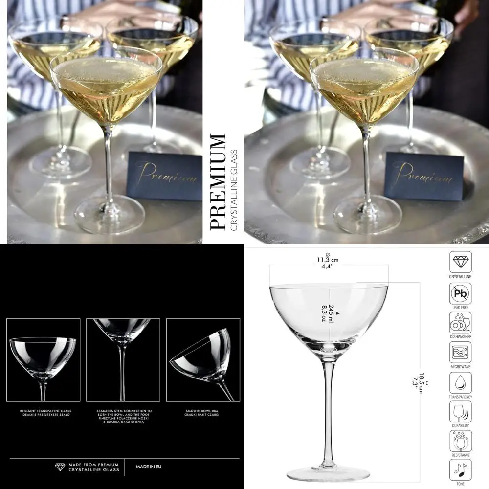 

Набор из 6 бокалов для коктейлей, емкость 8,3 унции, подходят для коктейлей и замороженных десертов, можно мыть в посудомоечной машине, производство Европа.