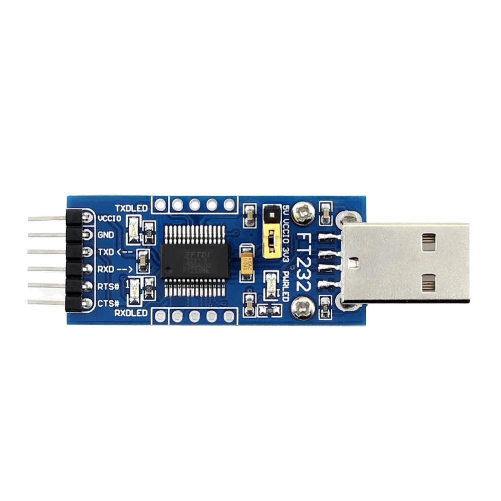 Placa USB UART FT232 (Tipo A) Waveshare, Módulo Serial USB a TTL UART FT232R FT232RL a RS232 TTL