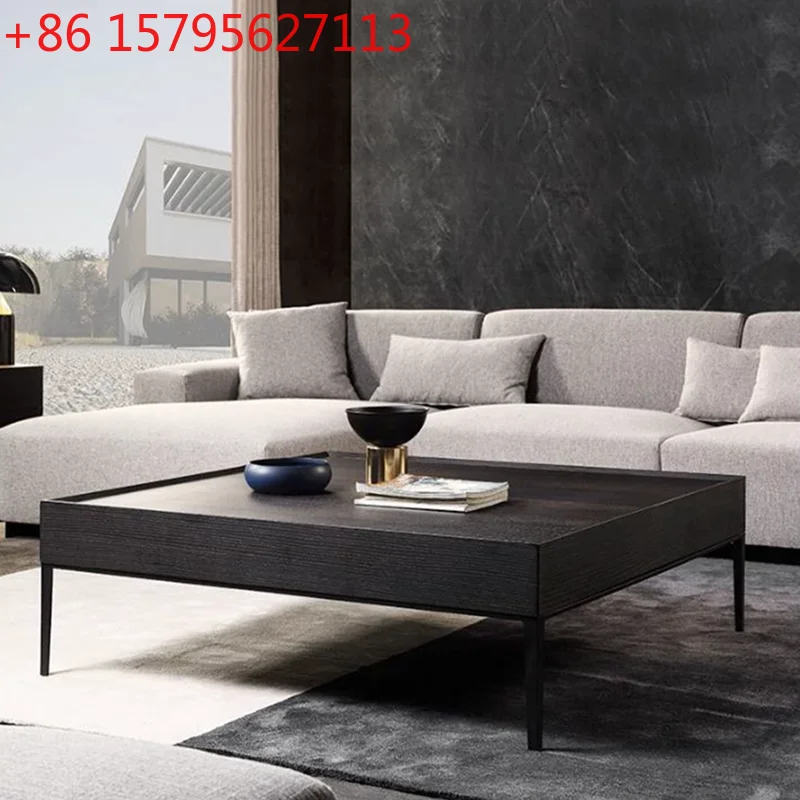 

Italian square coffee table modern simple rectangular coffee table smoked wood black oak walnut color coffee table minimalist