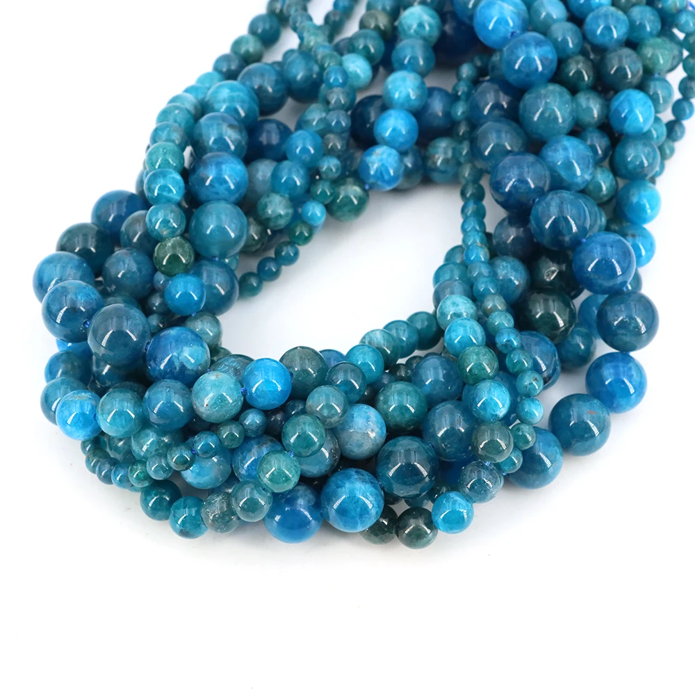 1 Strang Natürliche Blaue Apatit-Steinperlen 2/3/4/6/8/10mm Runde Edelsteinperlen für DIY Armband Charms Schmuckherstellung Perlen Großhandel
