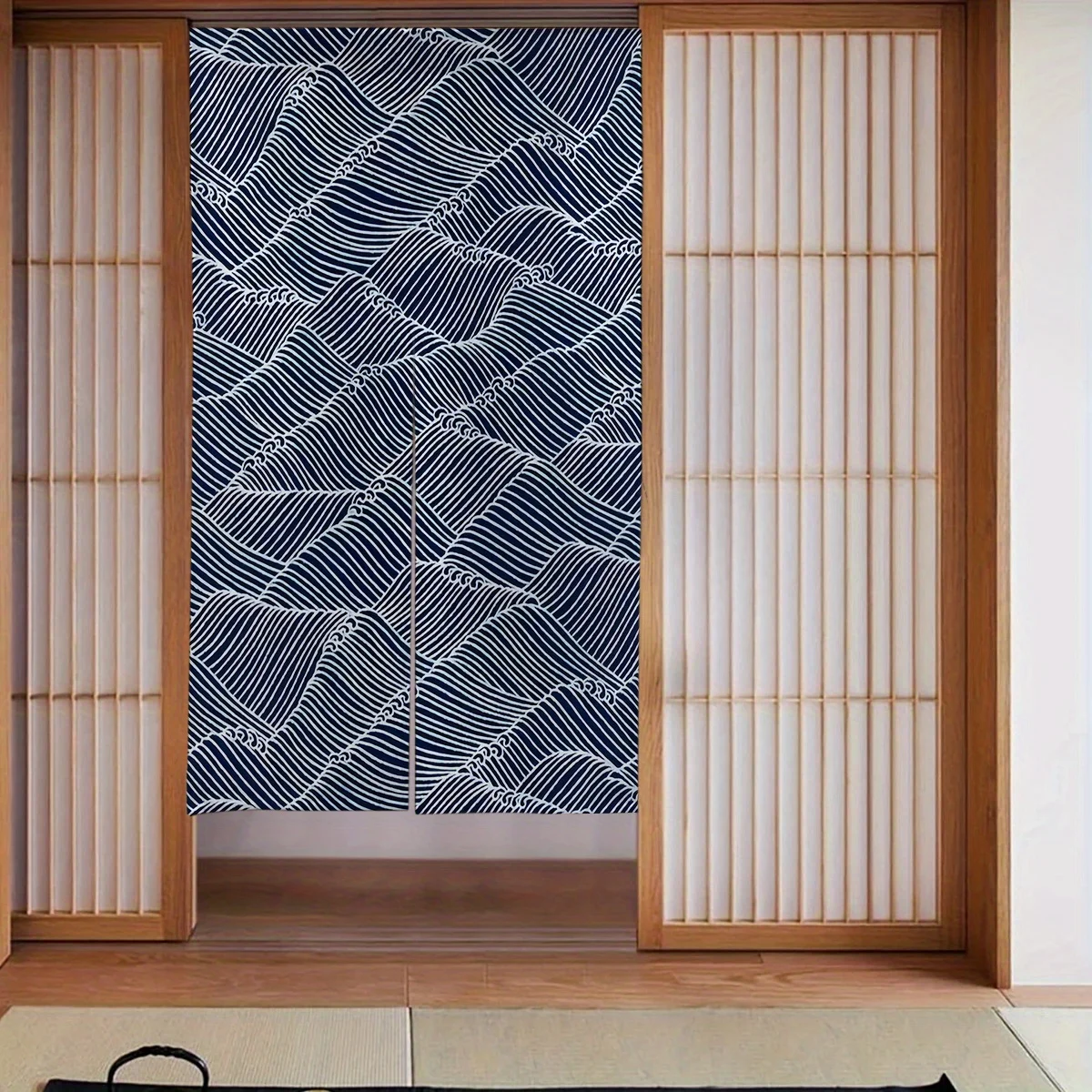 

2D дверная занавеска, 1 шт., японский вишневый цвет, волна, красное солнце и занавеска в японском стиле Maneki Neko Element, плотная занавеска 34 x 56 дюймов