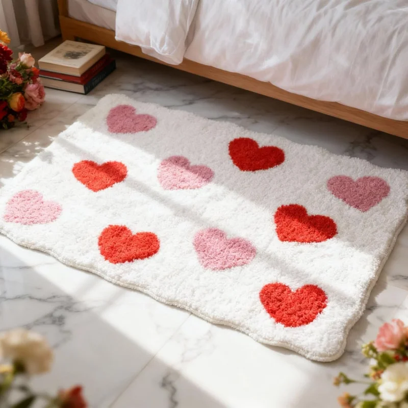 VIKAMA Ins-Stil, minimalistischer Badezimmerteppich, saugfähiger Teppich für Badezimmer, Duschraum, Valentinstag-Atmosphäre, Heimdekoration