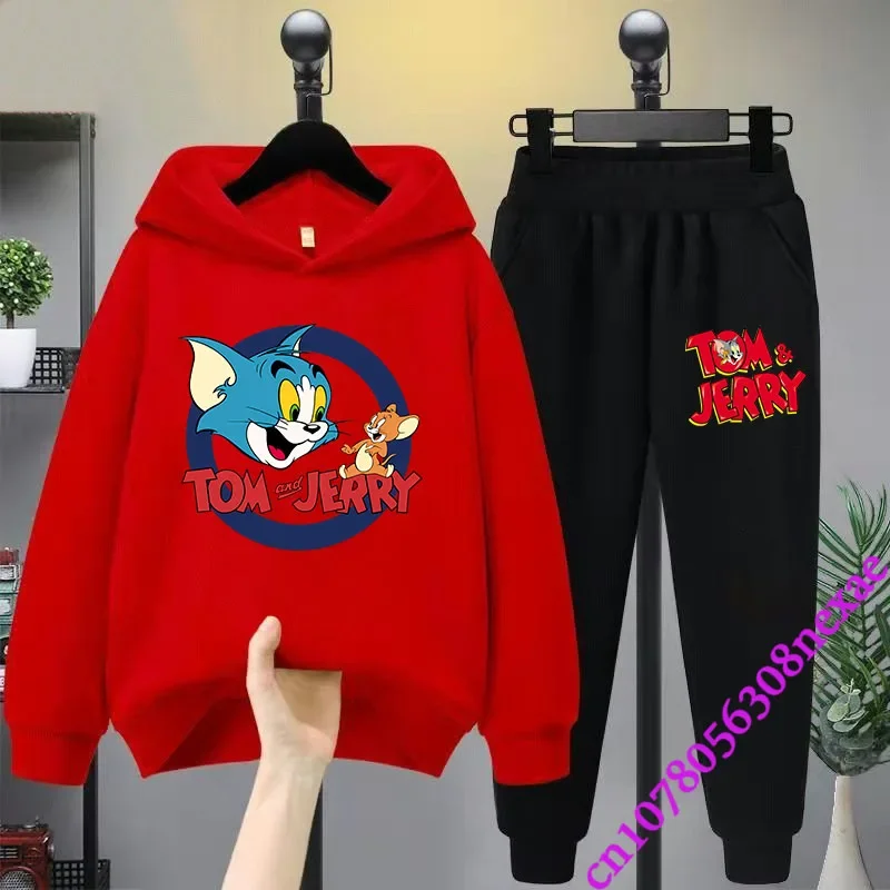 2024 New Disney Tom And Jerry Children\'s Set Spring And Autumn Cartoon Anime Boys And Girls Print Sports Top And Pants 2-piece