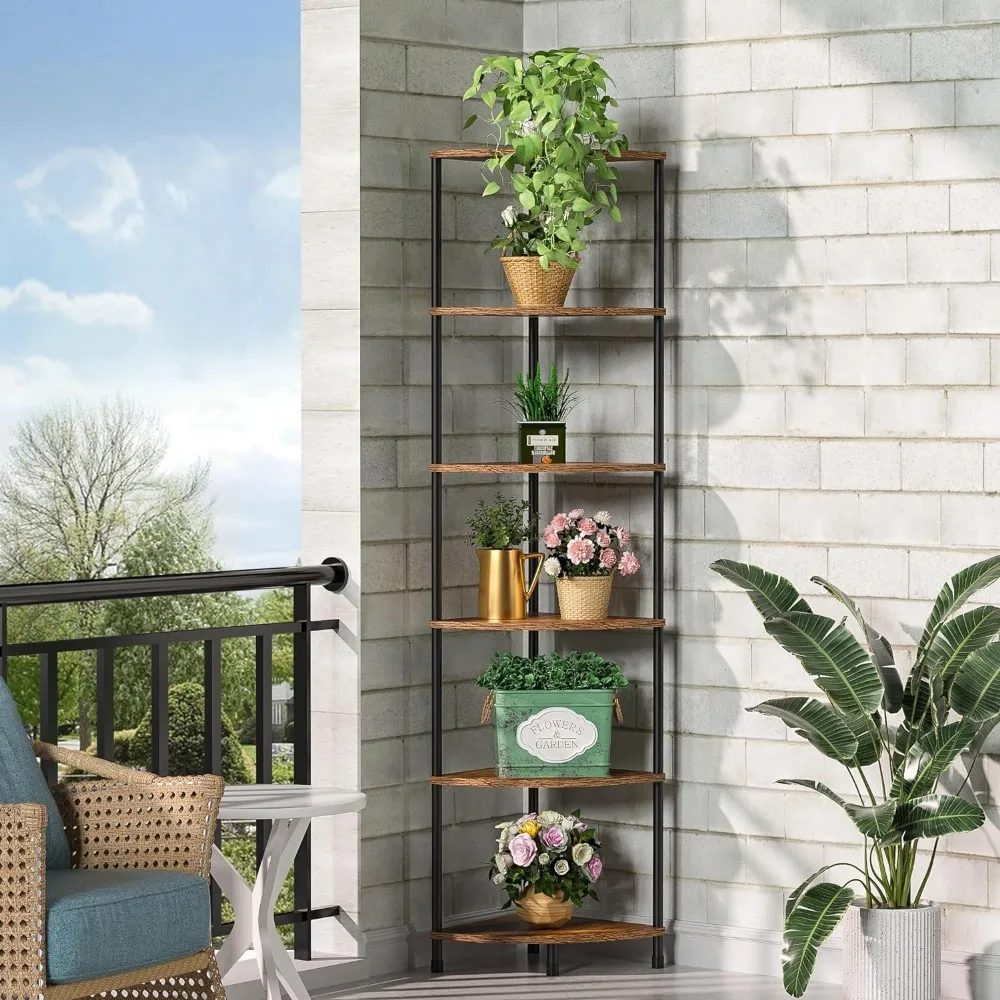 

Corner Plant Stand Shelf, 6 Tier Tall Shelf Plant Stand for Indoor Plants, Rustic Brown Corner Shelf Bookshelf Wall Decor Living