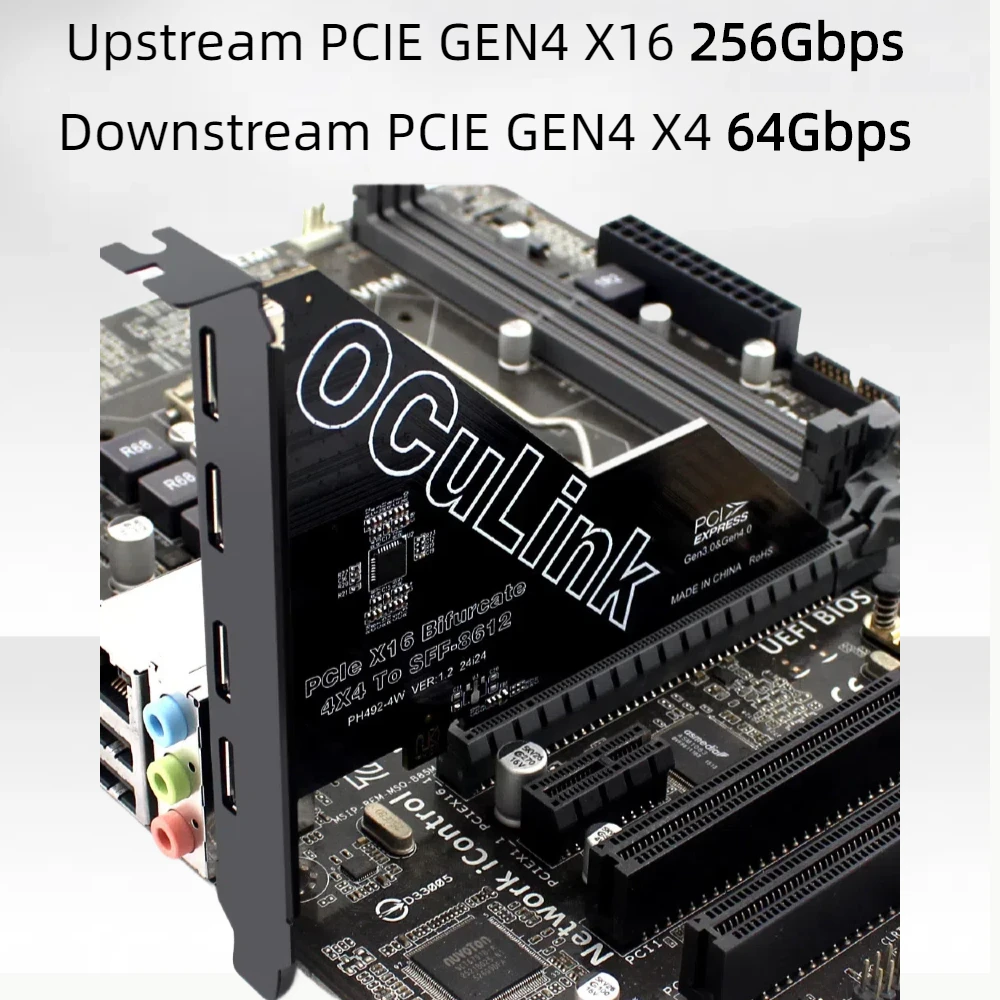 TISHRIC 256Gbps PCIE 4.0 16X إلى Oculink 4 منافذ SFF 8611&8612 بطاقة توسيع PCI Express إلى SFF-8639 U.2 SSD محول بطاقة الناهض
