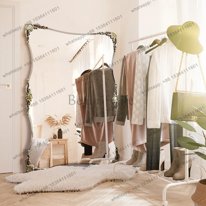 LS  full-body mirror carved medieval living room decoration floor-to-ceiling cloakroom fitting mirror customization