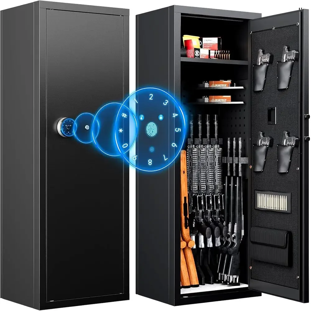 Biometric Safe for Long Guns, Pistols, and Ammunition with Fingerprint Lock and Illuminated Keypad, Unassembled Cabinet with 4 G