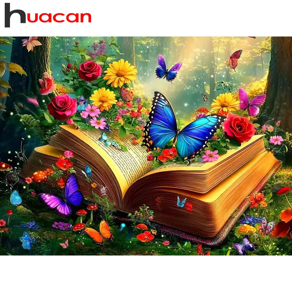 Huacan Neuheiten 2025, Diamantmalerei, Schmetterlingsbuch, Diamantmosaik, Tierblume, komplettes Set, Bastelset