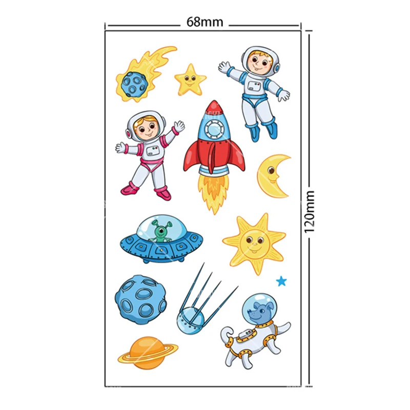 10 fogli/set SpaceTemporary Tattoo Stickers astronauta Rocket Star astronave Shower regalo per bambini Body Makeup Sticker tatuaggi