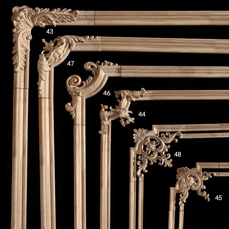 

European Style Wood Applique Background Wall Decoration Floral Wood Decals for Wall Antique Onlays Mouldings Home Decor Items