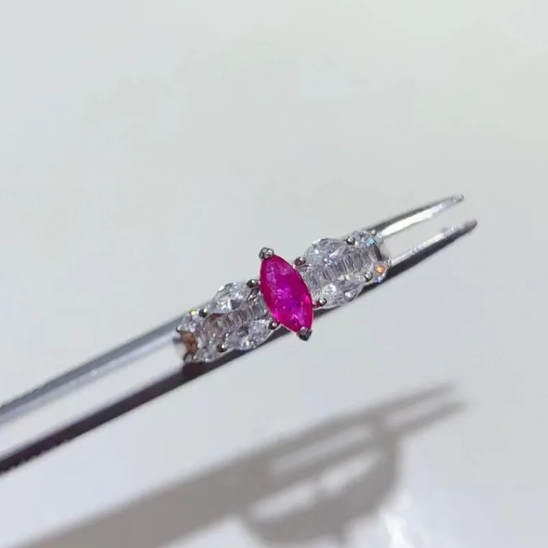 natural ruby ring 925 silver gemstone jewelry 3mm*6mm genuine Myanmar ruby silver ring with 18K gold plating