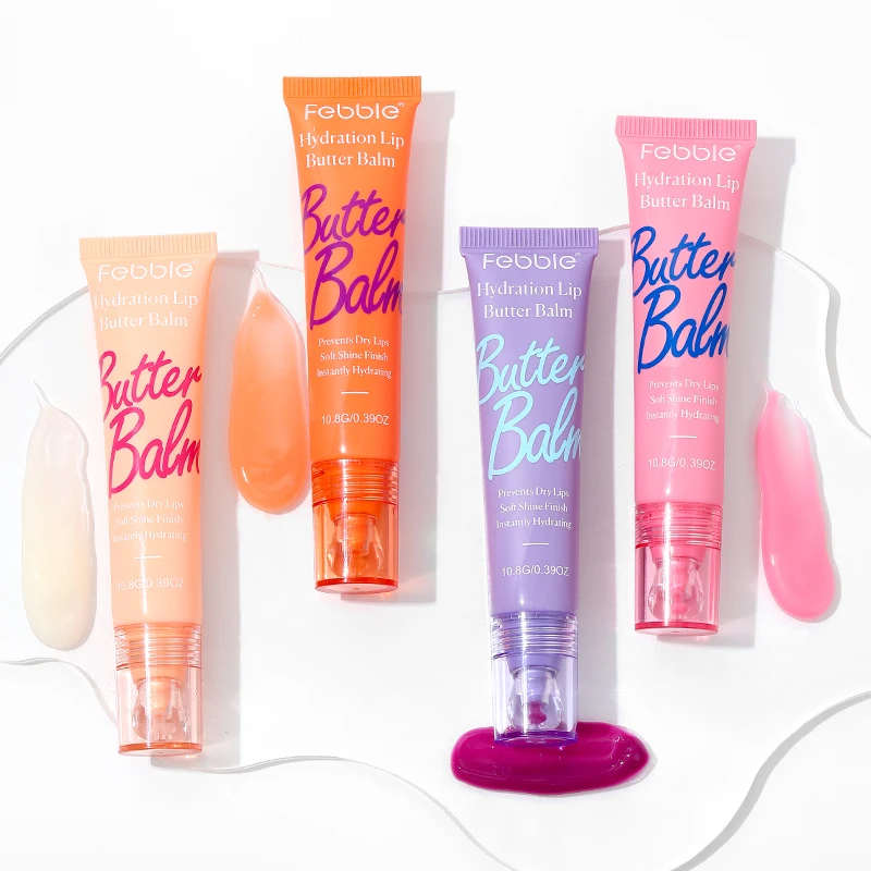 Bálsamo labial hidratante Febble acalma a secura, máscara labial com tubo macio, suaviza linhas labiais, base de batom