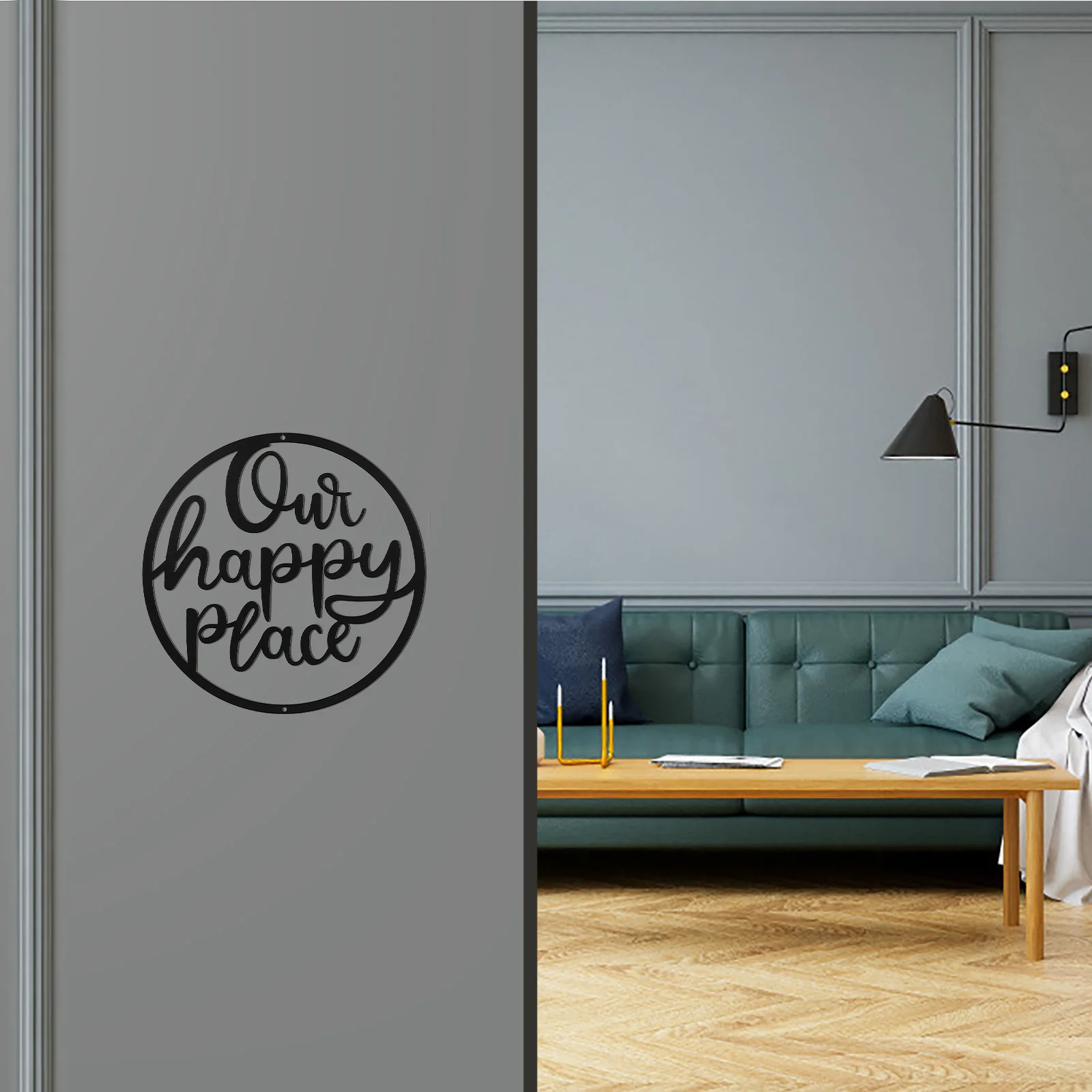 

Iron Art Hanging Sign Round Shape Wall Decor Creative Letter Home Pendant Rustic Style Living Room Decoration Premium Quality