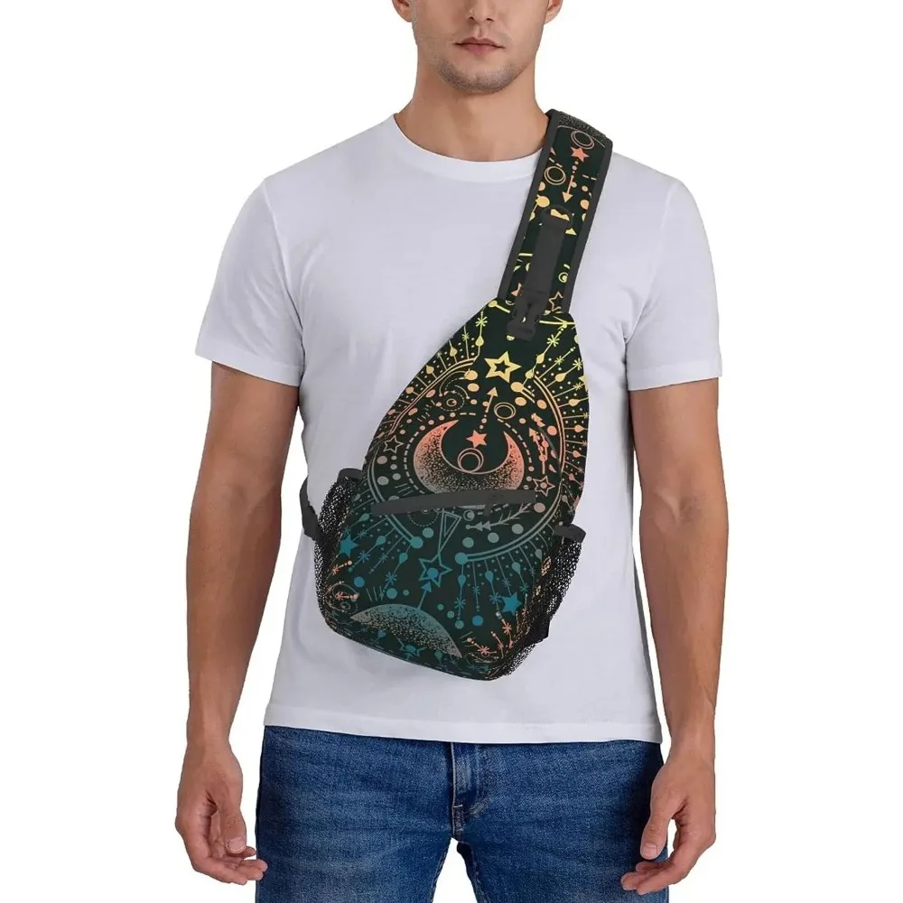 Astrología mágica Luna Estrella Misticismo Sling Mochila Bandolera Bolsa de viaje Pecho Mochila Senderismo Bolso de hombro para mujeres y hombres
