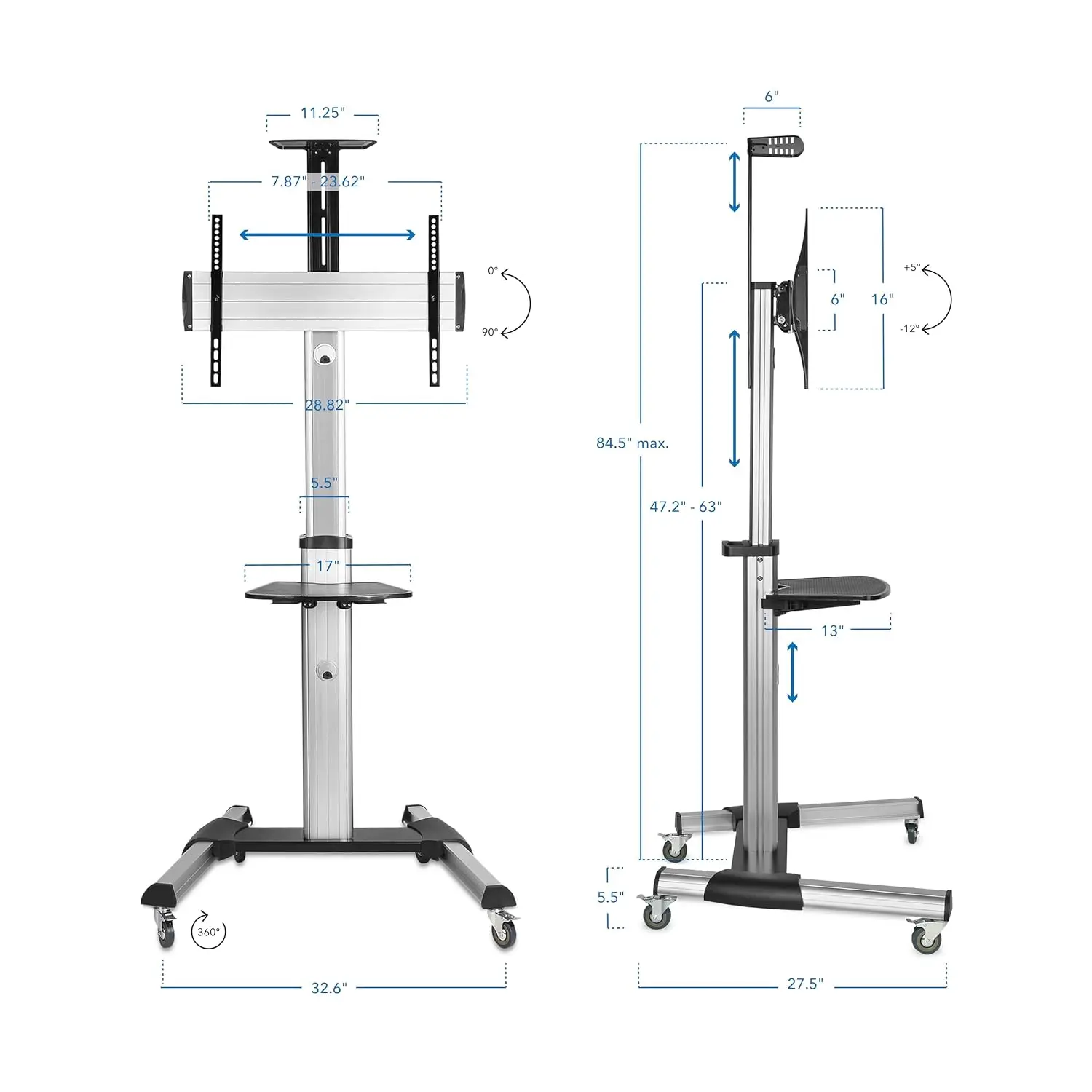 Mobile TV Cart, Rolling Stand, Fits 32-70