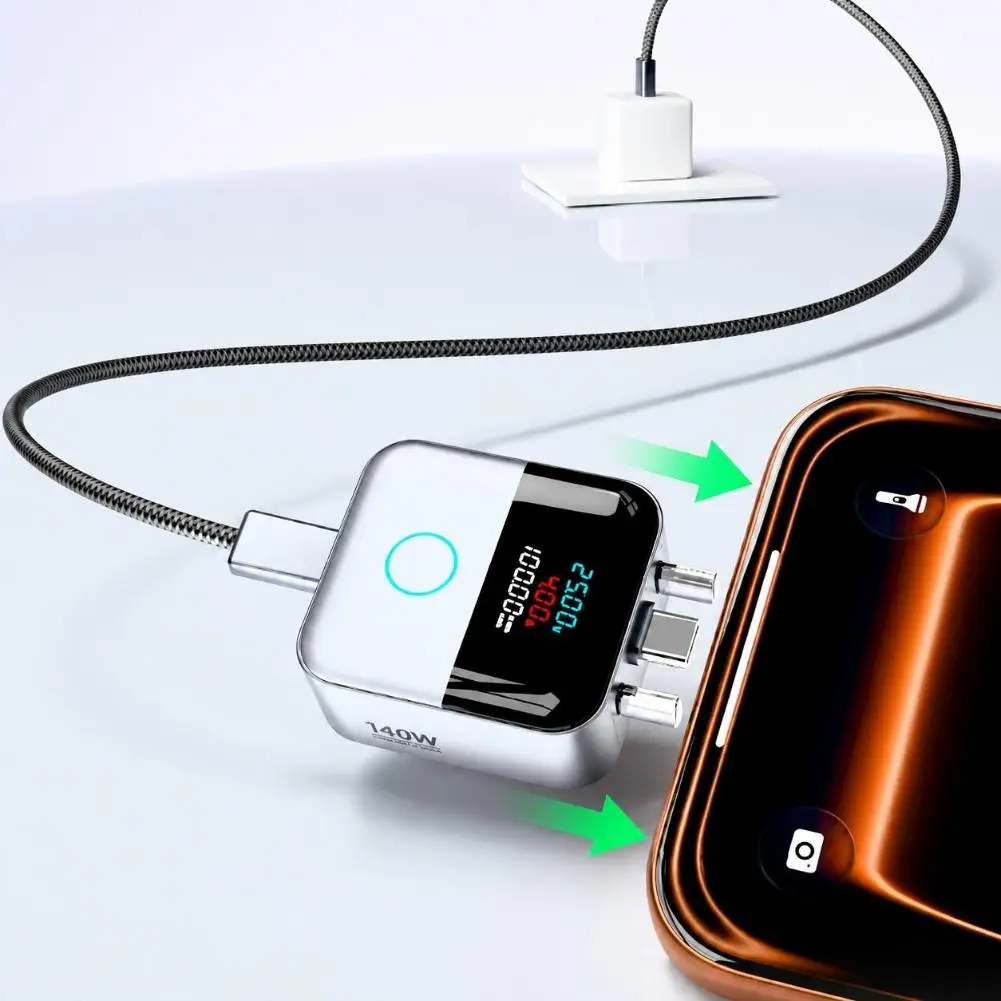 Smart USB C Charge Cut Off Adapter 140W Digital Current Voltage Display Overcharge Overcurrent Protection for Mobile Devices