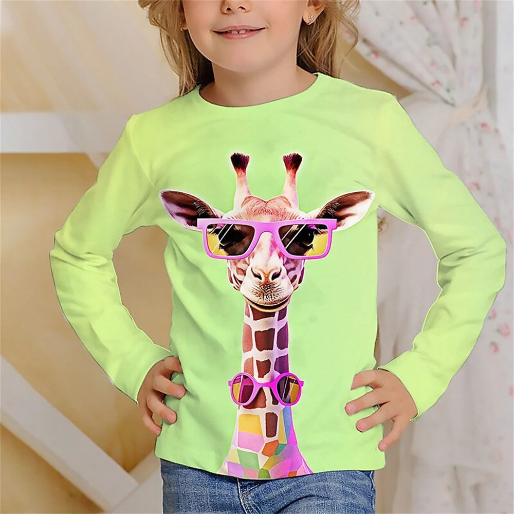 Kinderkleding Meisjes T-shirts Tops Lange mouw Kinder T-shirt Schattige dieren Print Kawaii Kinderzomerkleding Meisjeskleding