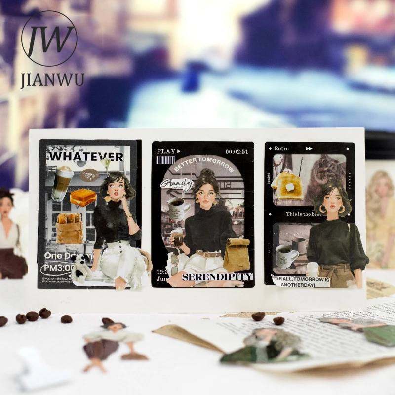 JIANWU Falling Into Summer Series Vintage Character Landscape Material Collage Scrapbook Sticker Creative DIY Journal Stationery view 3