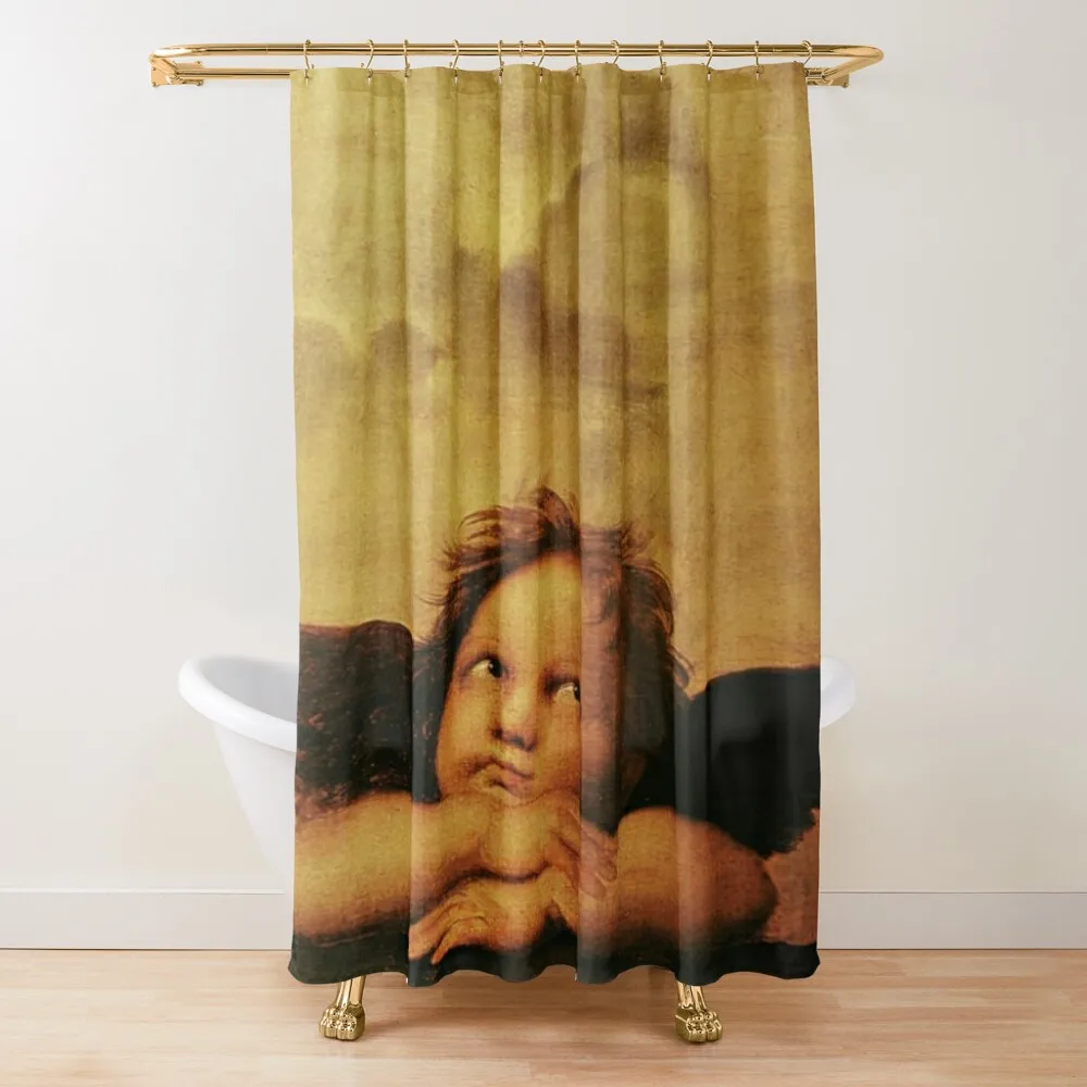

Raffaello Sanzio da Urbino Sistine Madonna, angel 1. Shower Curtain Funny Shower Shower Set For Bathroom Bathtub Curtain