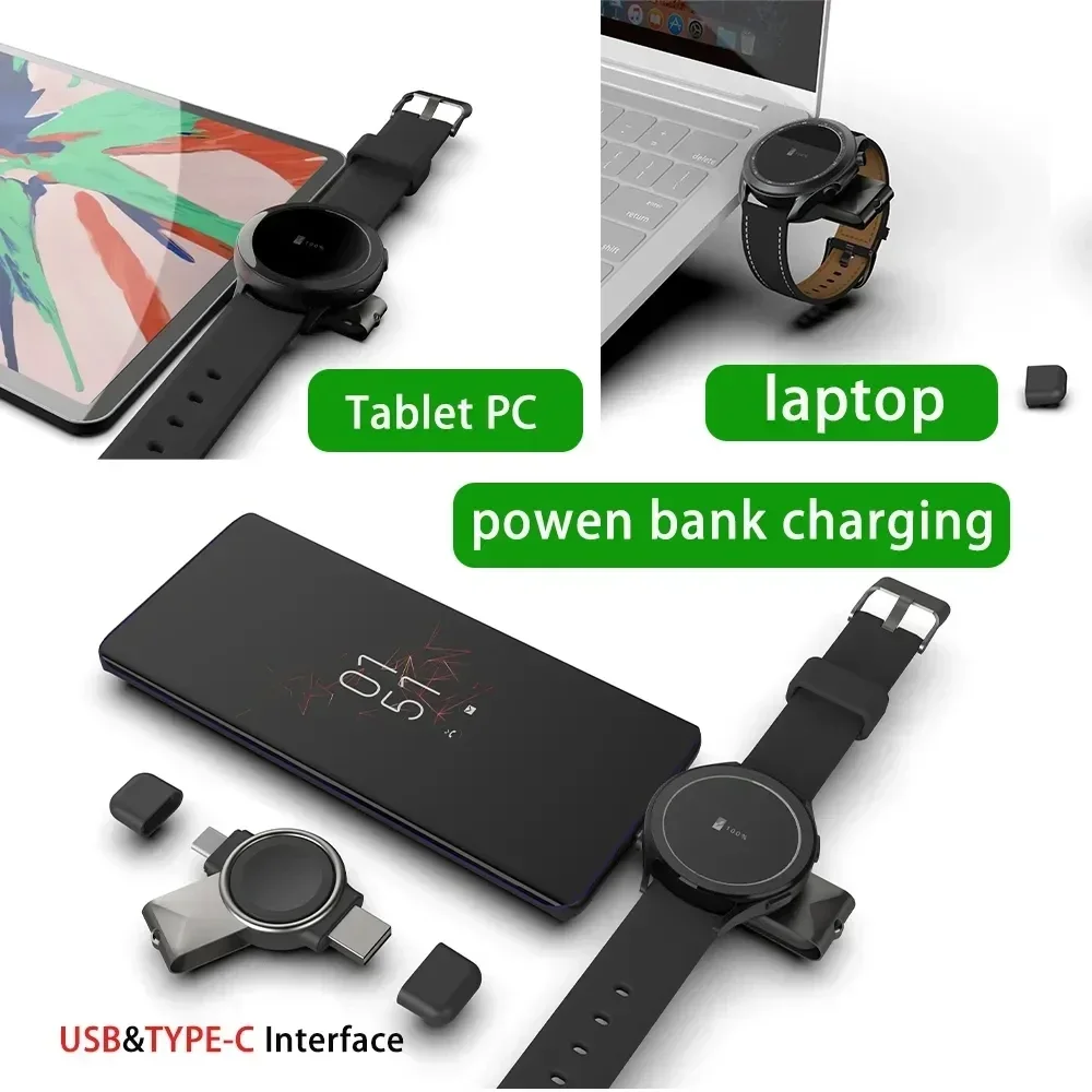 VIKEFON Magnetic Wireless Charger For Samsung Galaxy Watch Pro/5/4 Active 1 2 Apple Watch 8 USB USB-C Fast Charging Dock Station