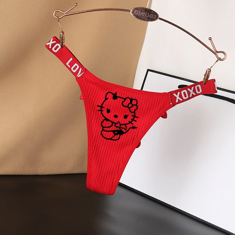 ハローキティ-女性用コットンTバック,セクシーな下着,ローウエスト,トライアングルショーツ,糸バンド,卸売アクセサリー,新品