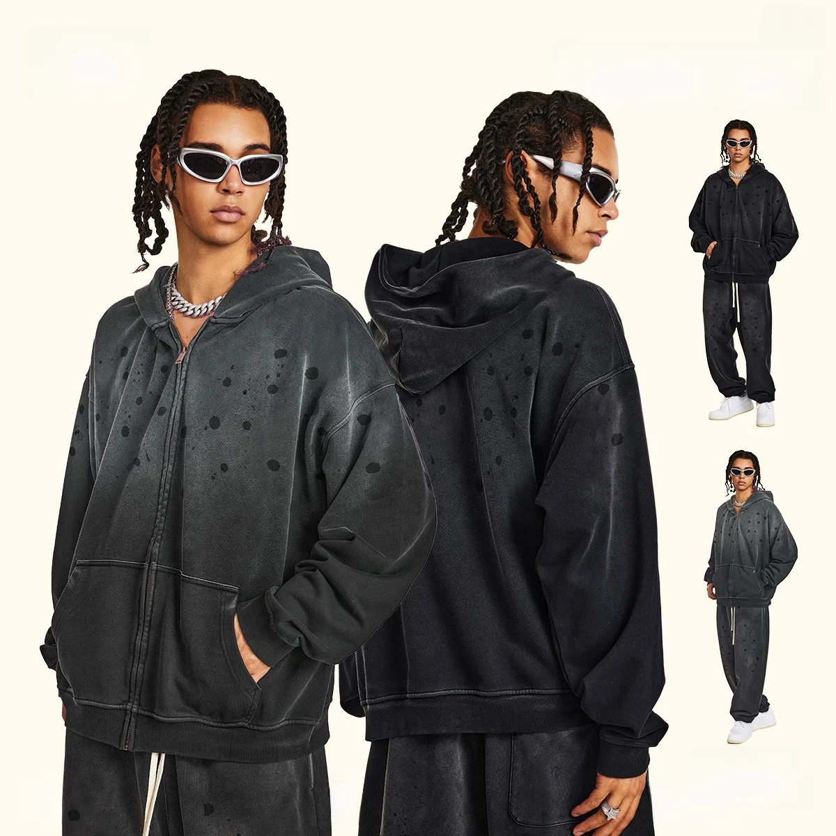 

Мужская повседневная толстовка-кардиган на молнии в американском уличном стиле, свободного кроя, осенняя, плотная, из хлопка, цветная