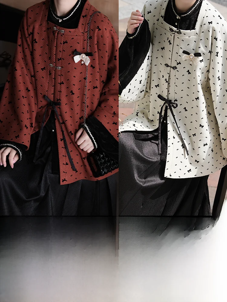 

Original Poem Double Color Woolen ter Top ort Coat Autumn Winter Hanfu Outerwear Women's Faion Traditional C...