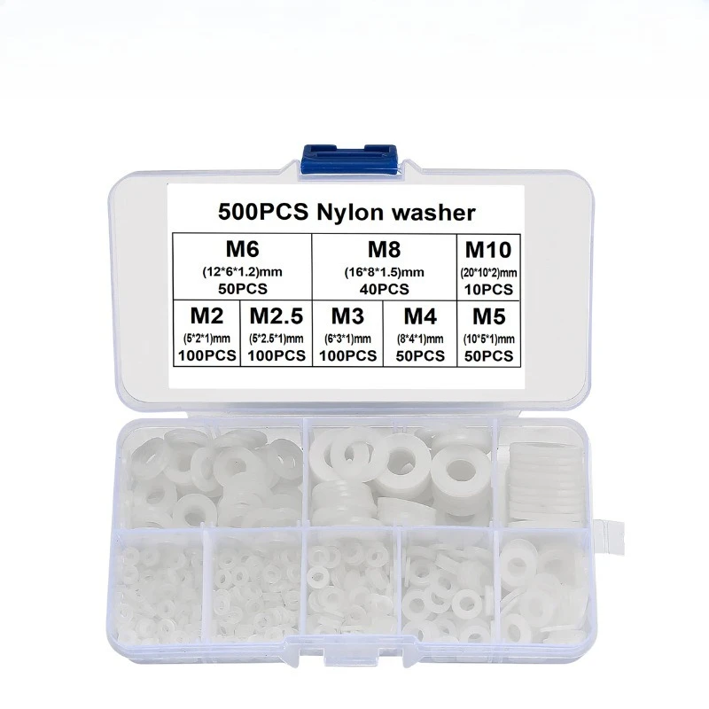 

500Pcs M2/M2.5/M3/M4/M5/M6/M8/M10 waterproof sealing ring,white nylon plastic flat gasket gasket,insulating gasket combination