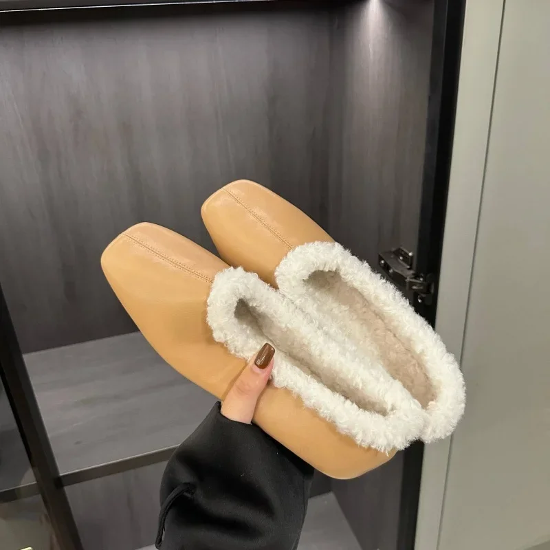 

Plush Women Flats Slip On Cozy Ladies Shoes Winter New Fashion Square Toe Sapato Feminino INS Hot Sale Leisure Zapatos Mujer