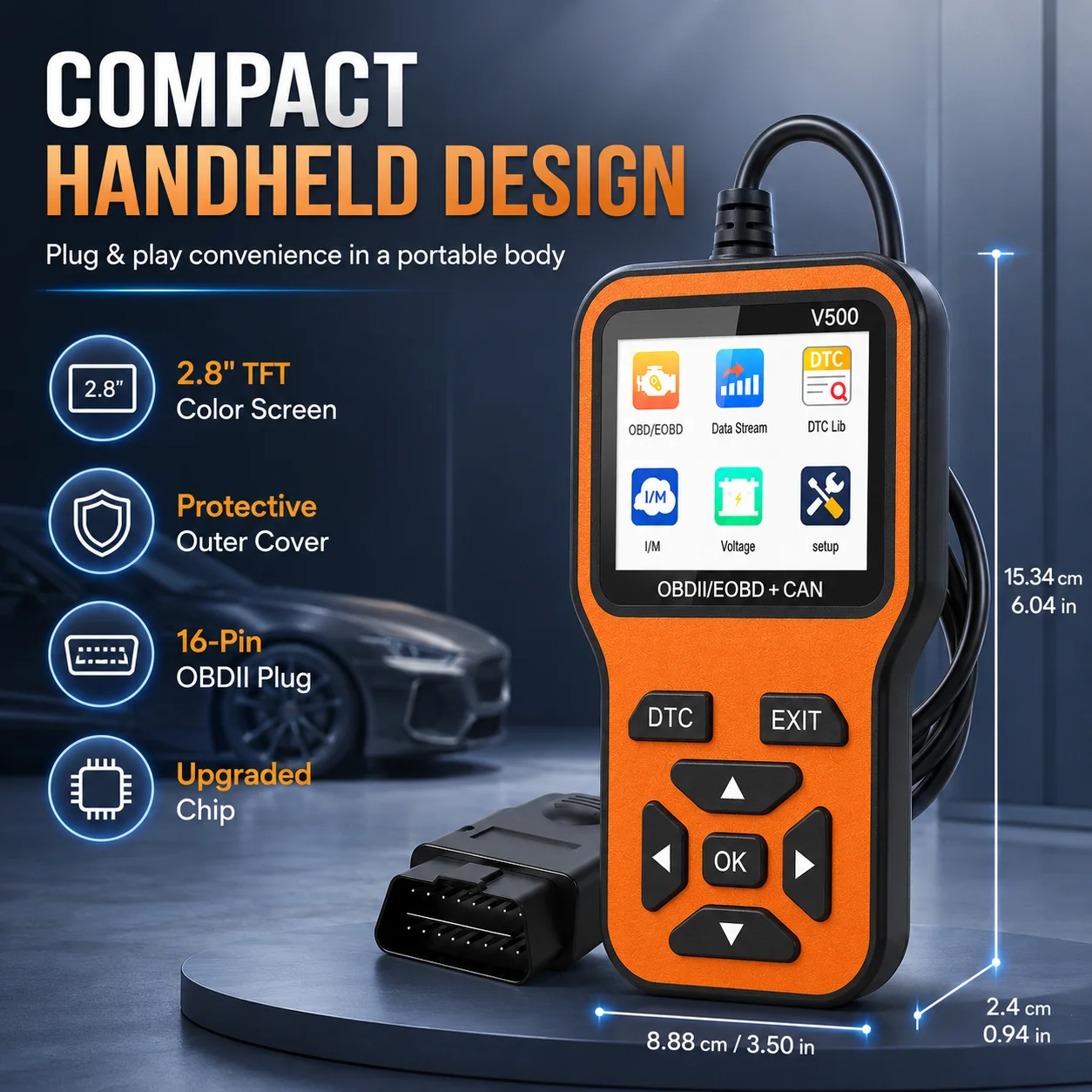 Car OBD2 Scanner Diagnostic Tool Code Reader, Car Voltage Tester Engine Fault Code Scanner, Charging Tester Diagnostic Tool V500