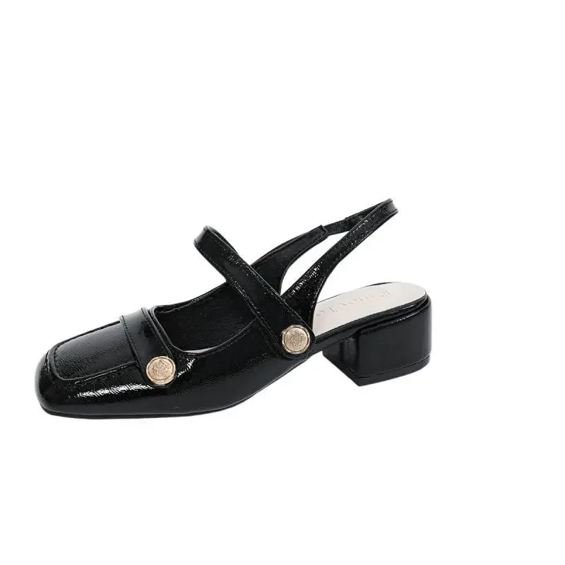 

Women's Mary Jane Sandals Vintage Square Toe Block Heel Slingback Pumps Elegant Patent Dress Shoes Office Work Sandals
