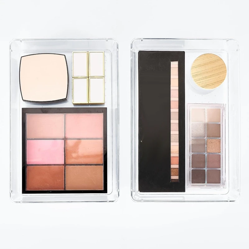 6ชิ้นที่จัดระเบียบในลิ้นชักใส9X6x2in โต๊ะเครื่องแป้งพร้อมแผ่นซิลิโคนกันลื่น