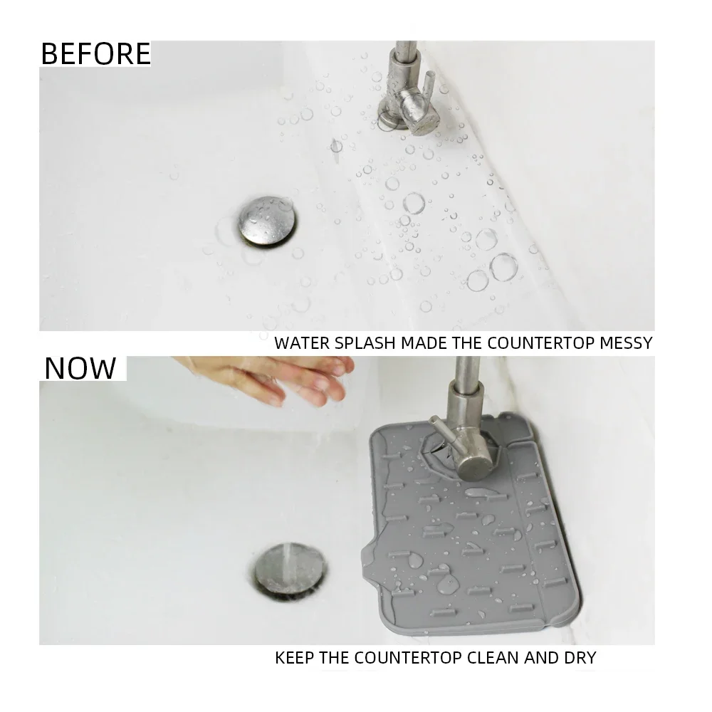 Double-sided Drain Mat Silicon Kitchen Sink Splash Guard Drain Pad Water Splash Catcher Mats Countertop Protector Kitchen Gadget