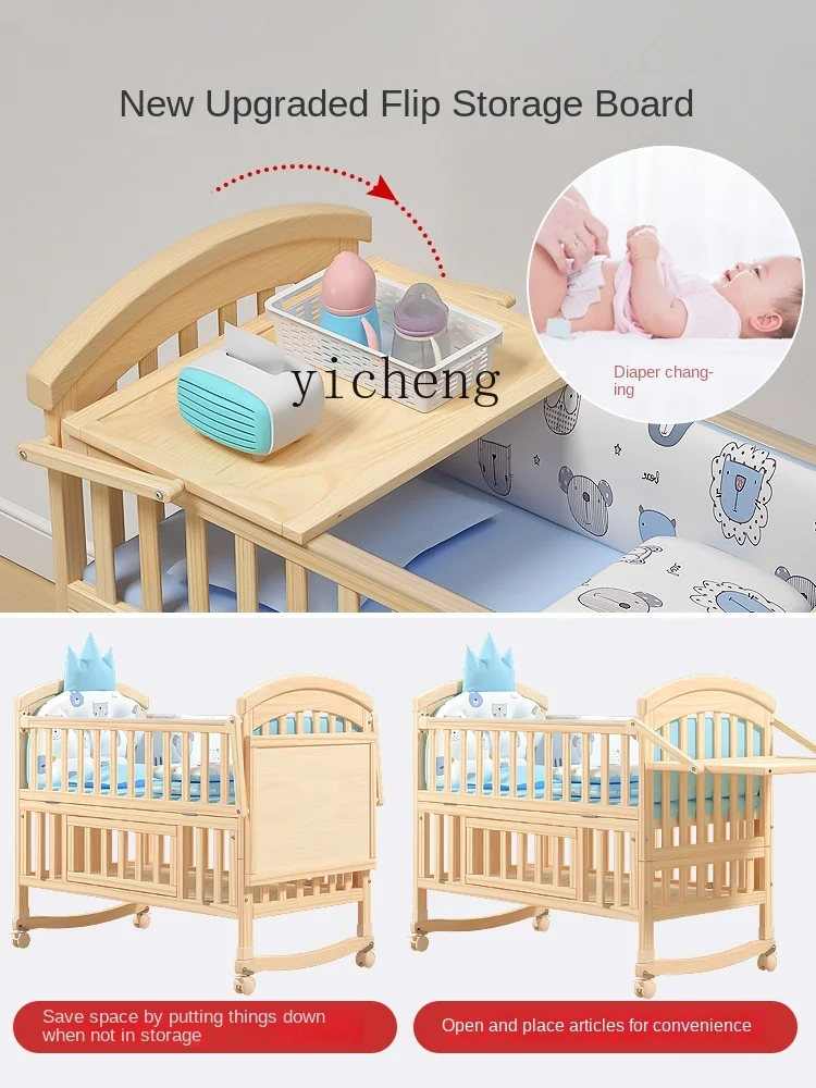 XL Crib Solid Wood Cradle Multi-Functional Paint-Free Removable Children's Stitching Bed