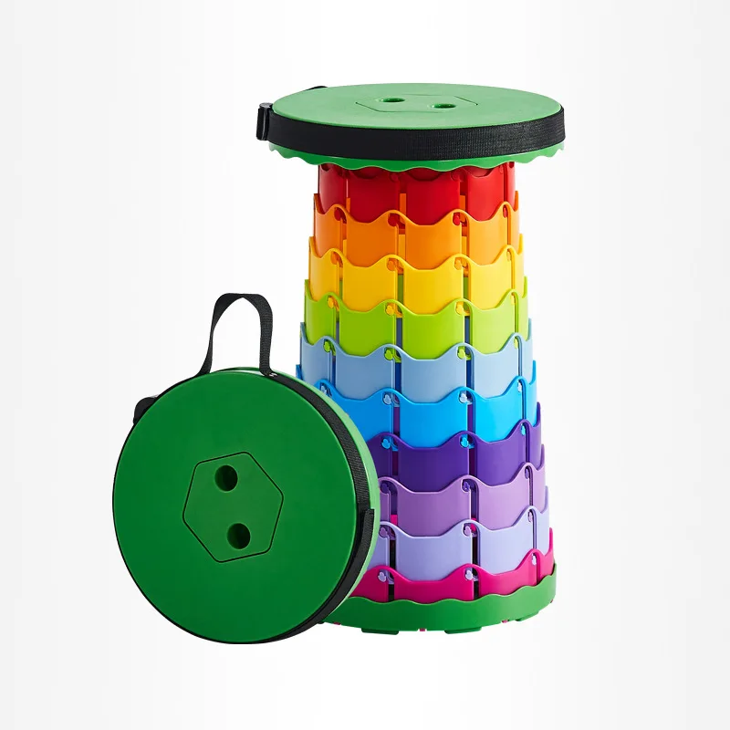 Rainbow Color Outdoor Folding Chair Telescopic Stool Portable Fishing Stool Tourist Stand Bench Plastic Stool Adjustable And Lig