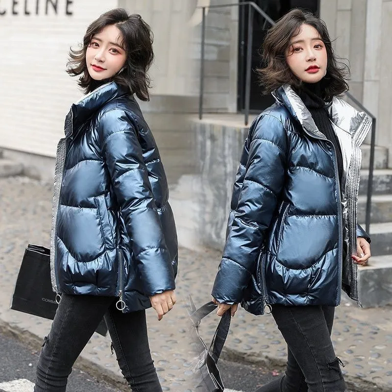 New Winter Jacket Women Parkas Glossy Warm Thicken Coat Female Waterproof Outwear Loose Standing Collar Snow Jacket
