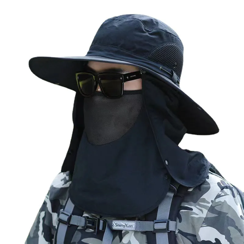 ผู้ชายฤดูร้อนหมวกชาวประมงพร้อมผ้าคลุมไหล่คอครีมกันแดดหมวกปีนเขาหมวกชาวประมงกลางแจ้งตกปลา Breathable Shawl Sun หมวก