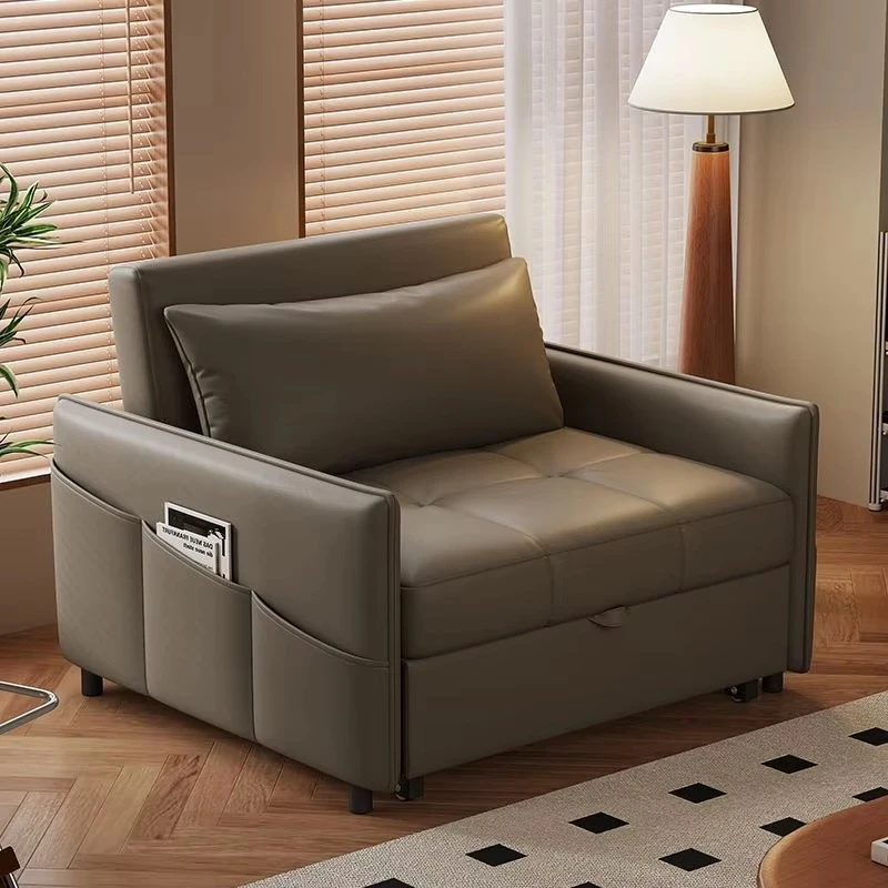 Simple modern wooden living room bedroom small sofa bed recliner L-shaped foldable