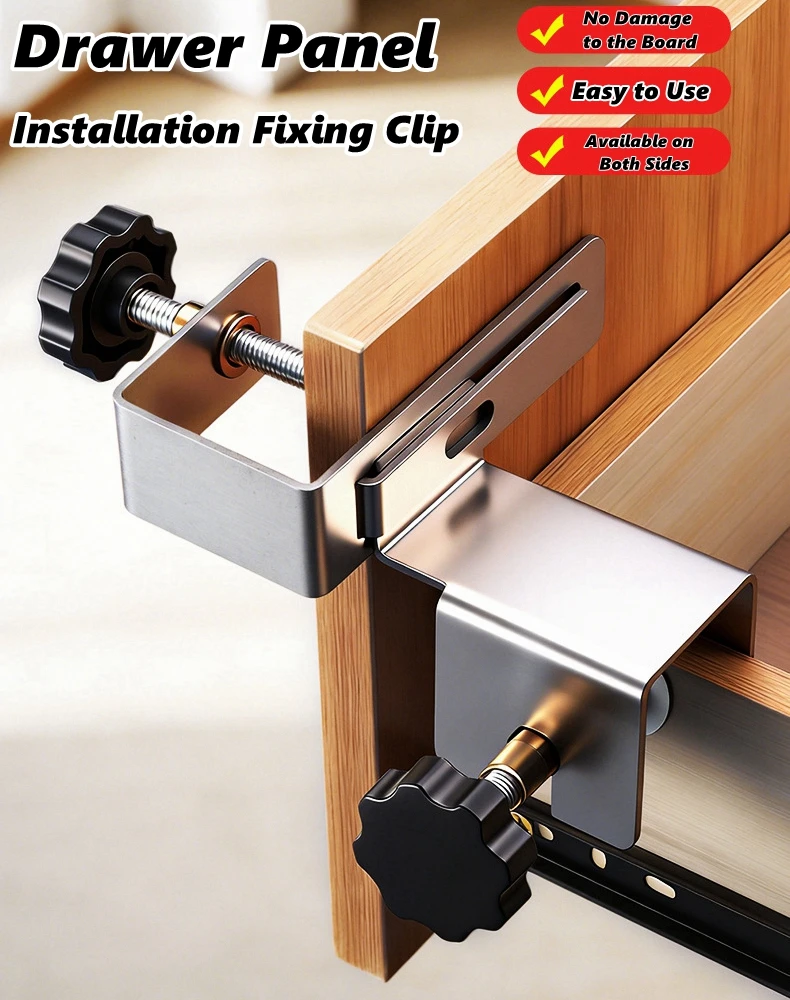

Universal Drawer Panel Installation Clamp Thickened Heavy Duty Drawer Fixing Clip Adjustable No Handle Drawer Fixing Bracket