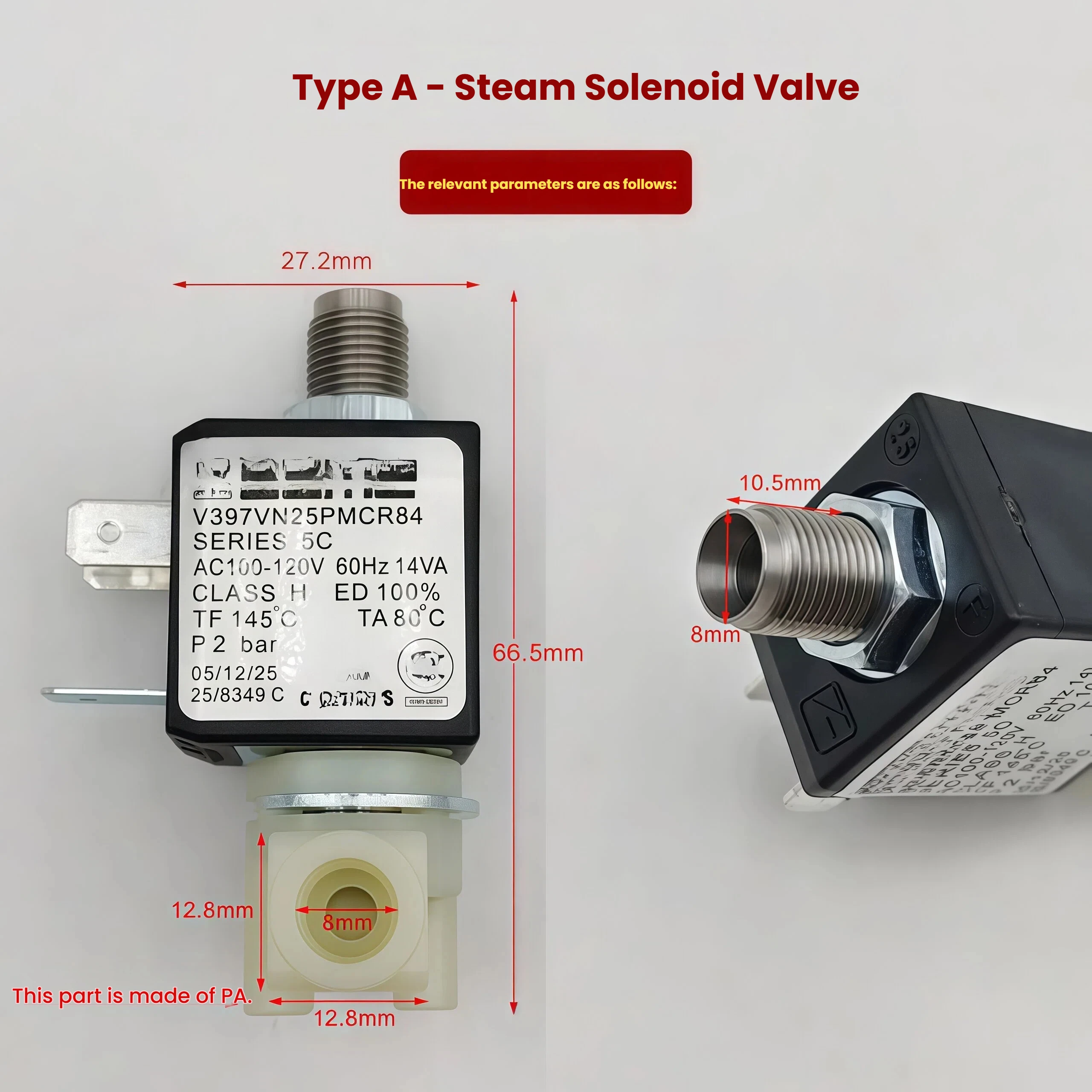 Italian Pressure Coffee Machine Electromagnetic Control Valve 120/230V High Temperature Steam Brewing/Steam Extraction Accessory
