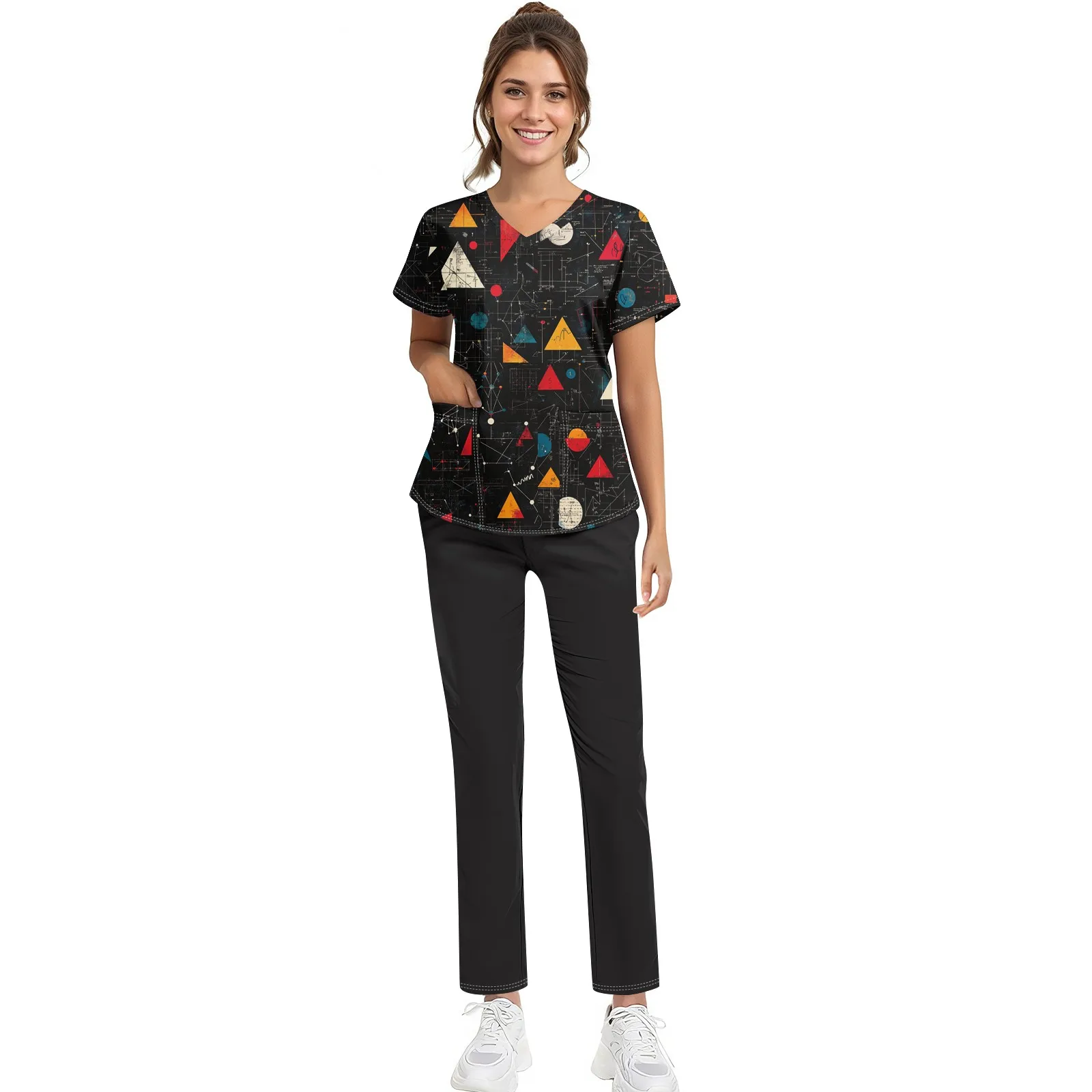 Fun Printed Hospital Nurse Scrub Working Uniform Outfits for Female Pet Beauty Salon Work Medical Workwear Scrubs Set