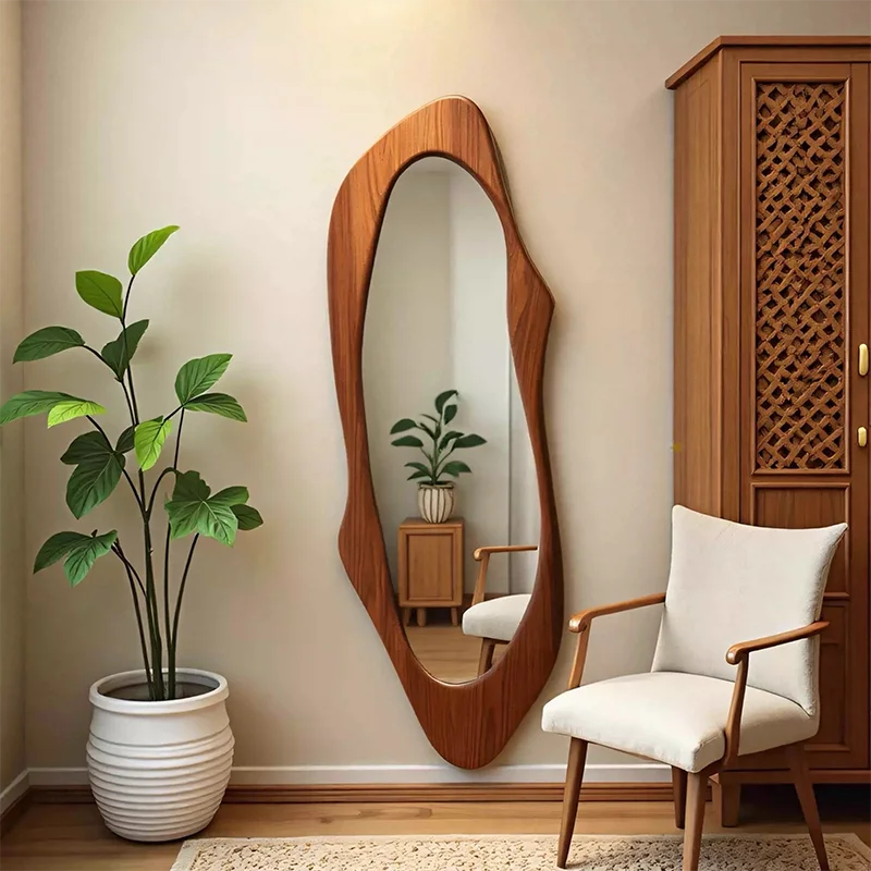 

Korean Style Wavy Mirror Bathroom Makeup Vanity Aesthetic Irregular Modern Mirror Funky Dressing Table Spiegels Home Products