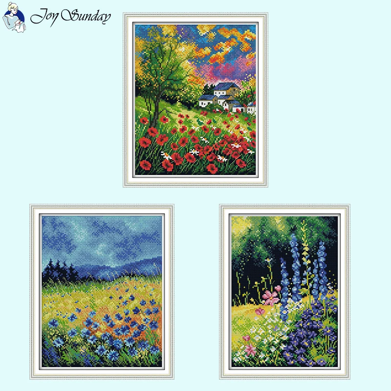 Mountain Flowers Splendid DIY Floral Pattern Cross Stitch Kits 14CT White 16CT 11CT Printed Fabric Needle＆Thread Embroidery Set